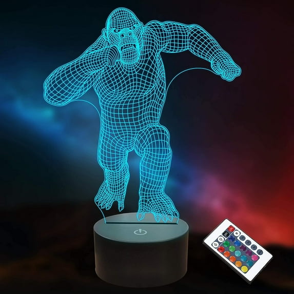 YSTIAN Animal Gorilla Tag Gifts for Monkey Lovers 3D Illusion Night Light Touch Lamp, Creative RGB Led, Christmas Birthday Decorations Gifts for Boys and Girls, Party Decor, 16 Colors