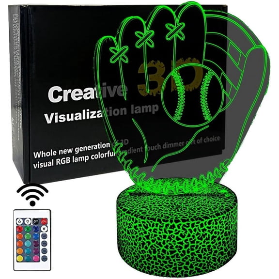 YSTIAN Baseball Glove 3D Illusion Lamp LED Night Light,16 Colors Changing with Remote Control for Kids Adult Birthday Xmas Gifts or Home Decoration