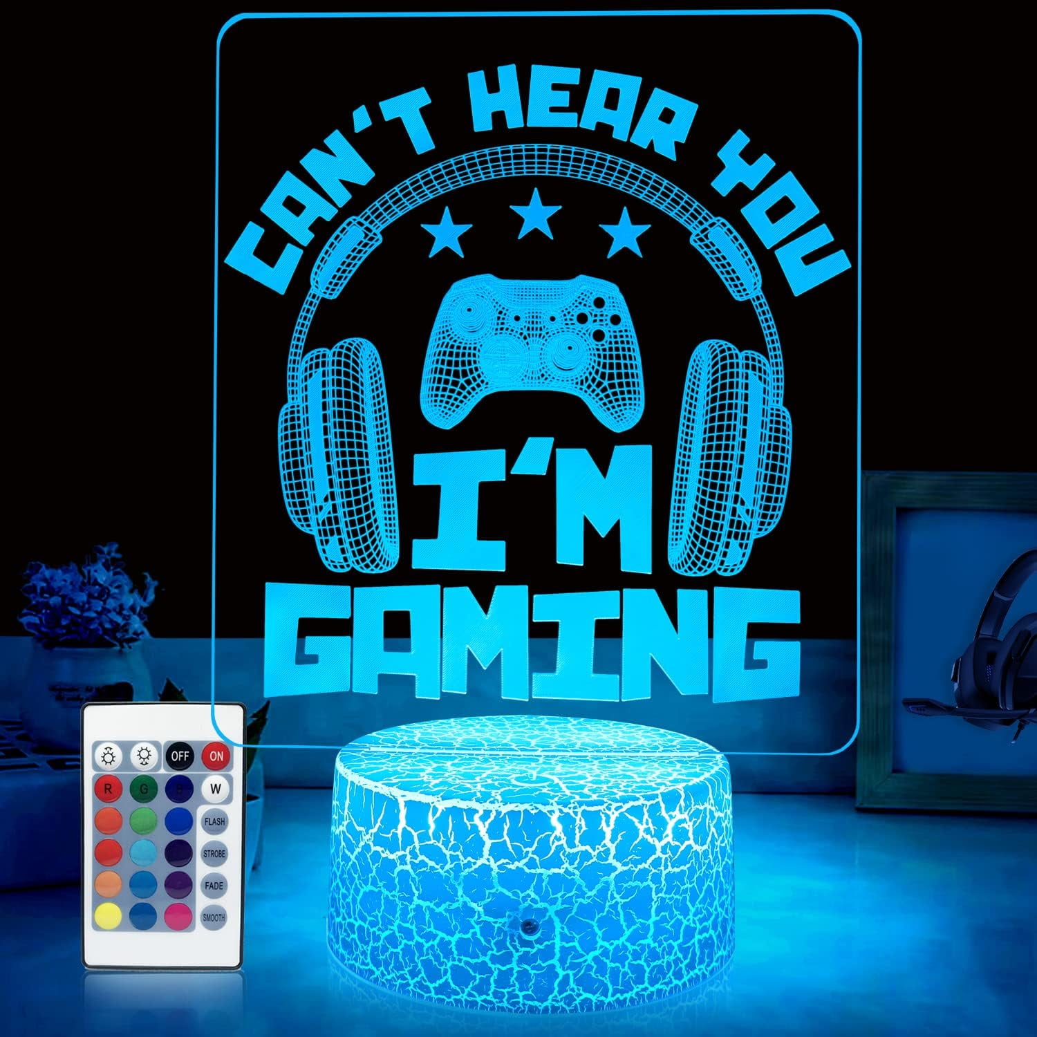 YSTIAN Can't Hear You I'm Gaming Night Light 16 Colors Changing with Remote&Touch Models Bedside Room Video Games Decor 3D Illusion Lamp as Men Gamers Teenagers and Kids Chritmas Birthday Gifts