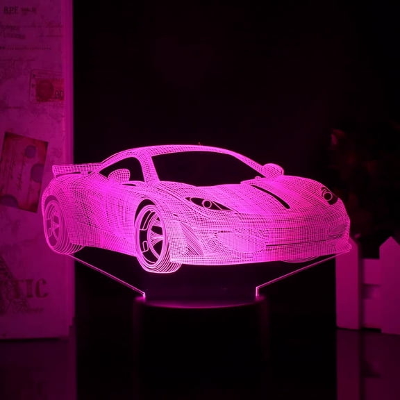 YSTIAN Car Night Light Racing Car 3D LED Illusion Lamp USB Powered & Battery Powered Touch Control + Remote16 Colors Creative Car Gifts for Boys Man Lovers (Black Base)