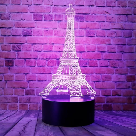 YSTIAN Cartoon Romantic Eiffel Tower in Paris France Fashion Style 3D Optical Illusion LED Bedroom Decor Sleep Table Lamp with Remote 7 Colors Night Light Birthday Xmas Gifts for Kids Boy & Girl
