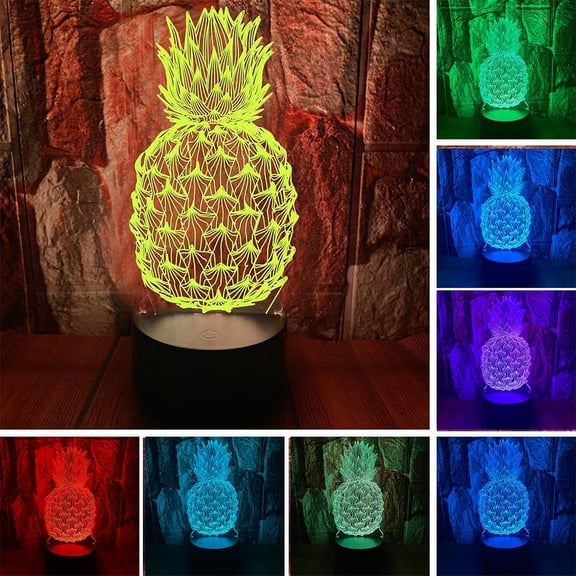 YSTIAN Cute Fruit Pineapple 3D Optical Illusion LED Bedroom Decor Sleep Table Lamp with Remote 7 Colors Night Light Birthday Xmas Gifts for Kids Boys Girls