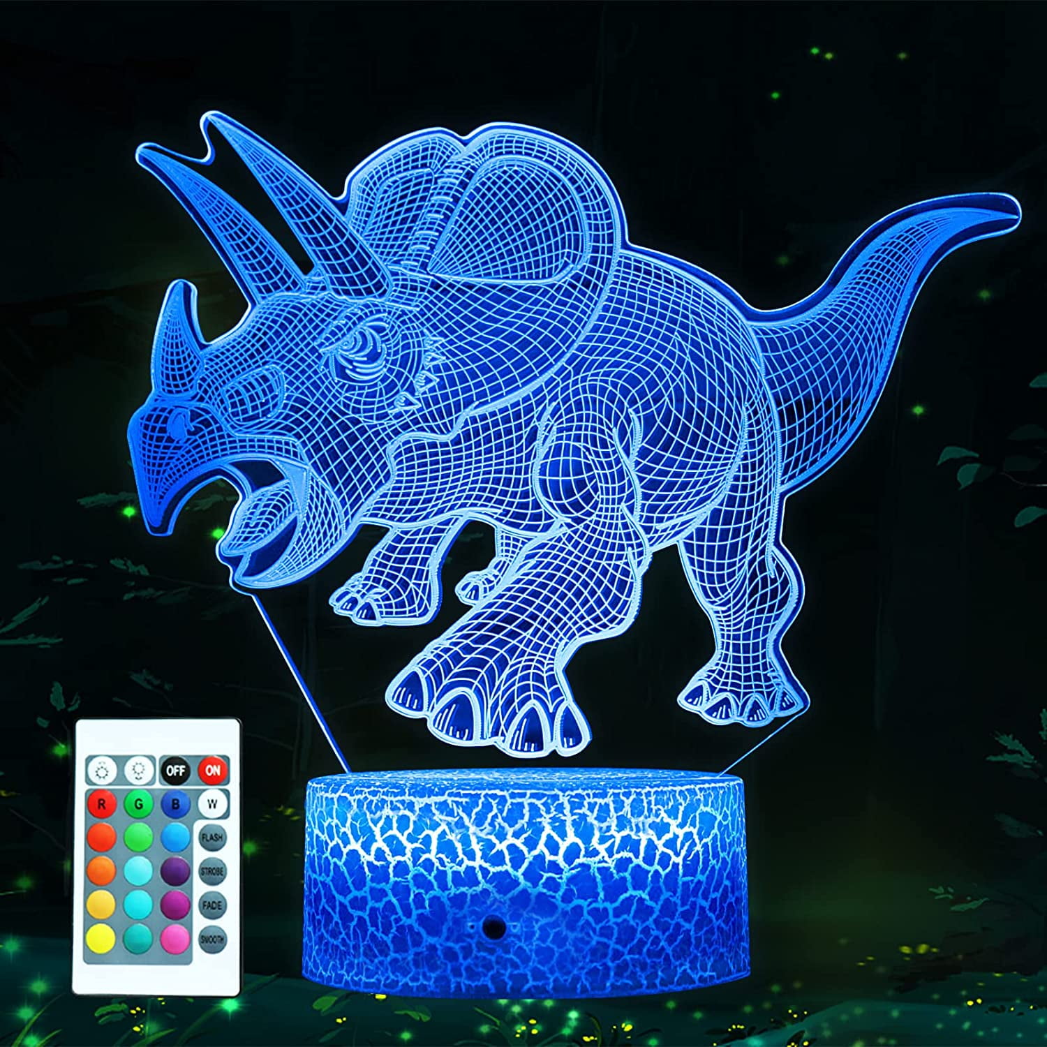YSTIAN Dinosaur Toys 16 Colors Changing Dimmable T Rex 3D Night Lights ...