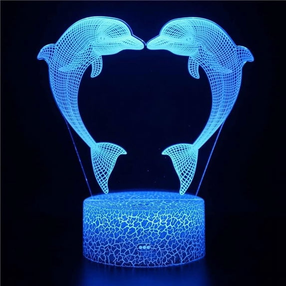 YSTIAN Dolphin 3D Night Light for Kids Ocean Animals Illusion Lamp 16 Colors Changing with Remote Dimmer Xmas Halloween Birthday Gift Decoración De Dormitorio De Luz De Noche Led