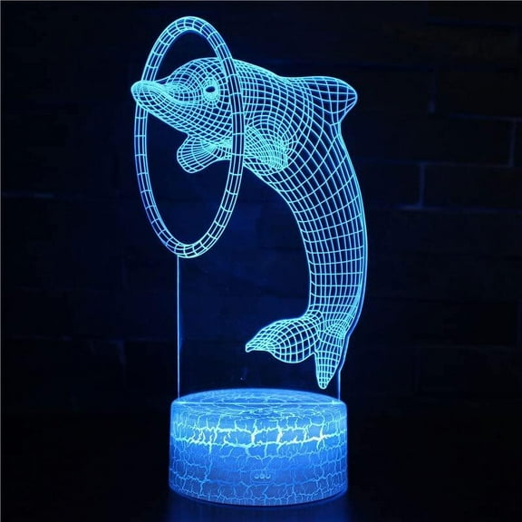 YSTIAN Dolphin 3D Night Light for Kids Ocean Animals Illusion Lamp 16 Colors Changing with Remote Dimmer Xmas Halloween Birthday Gift Decoración De Dormitorio De Luz De Noche Led