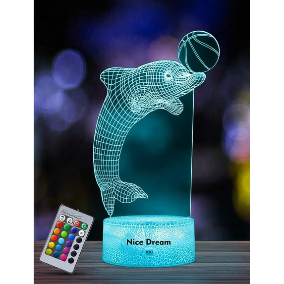 YSTIAN Dolphin Night Light for Kids, 3D Illusion Night Lamp, 16 Colors Changing with Remote Control, Room Decor, Gifts for Children Boys Girls