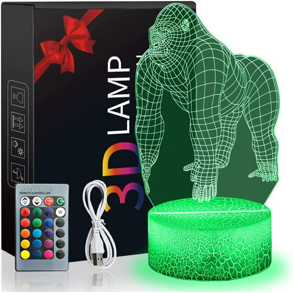 YSTIAN Gorilla Lamp for Kids, 3D Illusion Gorilla Toys Lamp with Remote & Smart Touch 16 Colours Changing Dimmable Table Desk Bedroom LED Lamp-Home Decoration Birthday Holiday Gifts for Boys