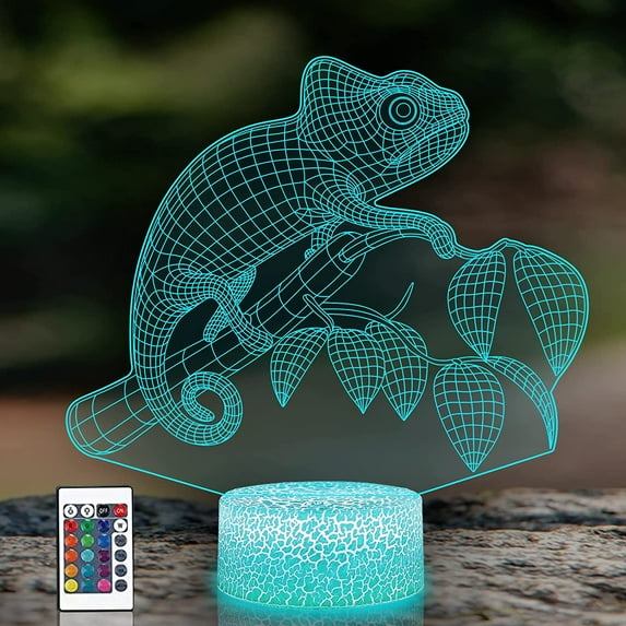 YSTIAN Lizard Night Light for Kids Room, 3D Illusion Lamp Chameleon Lights, 16 Colors Crack Base Desk Lamps with Remote Control, Perfect as Birthday Christmas Gifts, Home Decoration