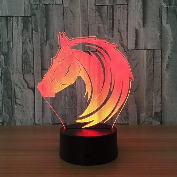 YSTIAN Long-Haired Horse 3D Lamp 7 Color Change Small Night Light Led Creative Desk Lamp USB 3Aa Battery Indoor Atmosphere Lamp Gift Decoración De Dormitorio De Luz De Noche Led
