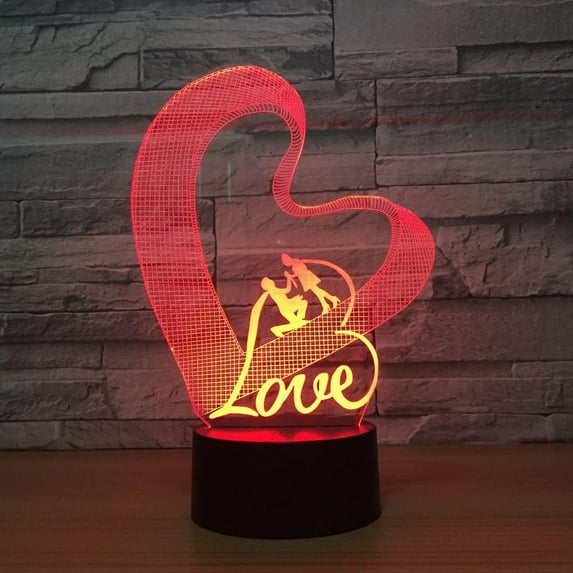 YSTIAN Love Heart 3D Night Light Led Table Lamp 3D Illusion Lamp Romantic Party Atmosphere Lamp for Wedding Decoration Wife's Gift Decoración De Dormitorio De Luz De Noche Led