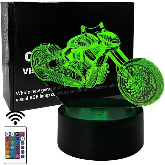 YSTIAN Motorcycle 3D Illusion Night Light for Kids, 7 Colors Touch or Remote Control 16 Colors Night Lamp for Adults Boyfriend Room Decor Birthday Gifts