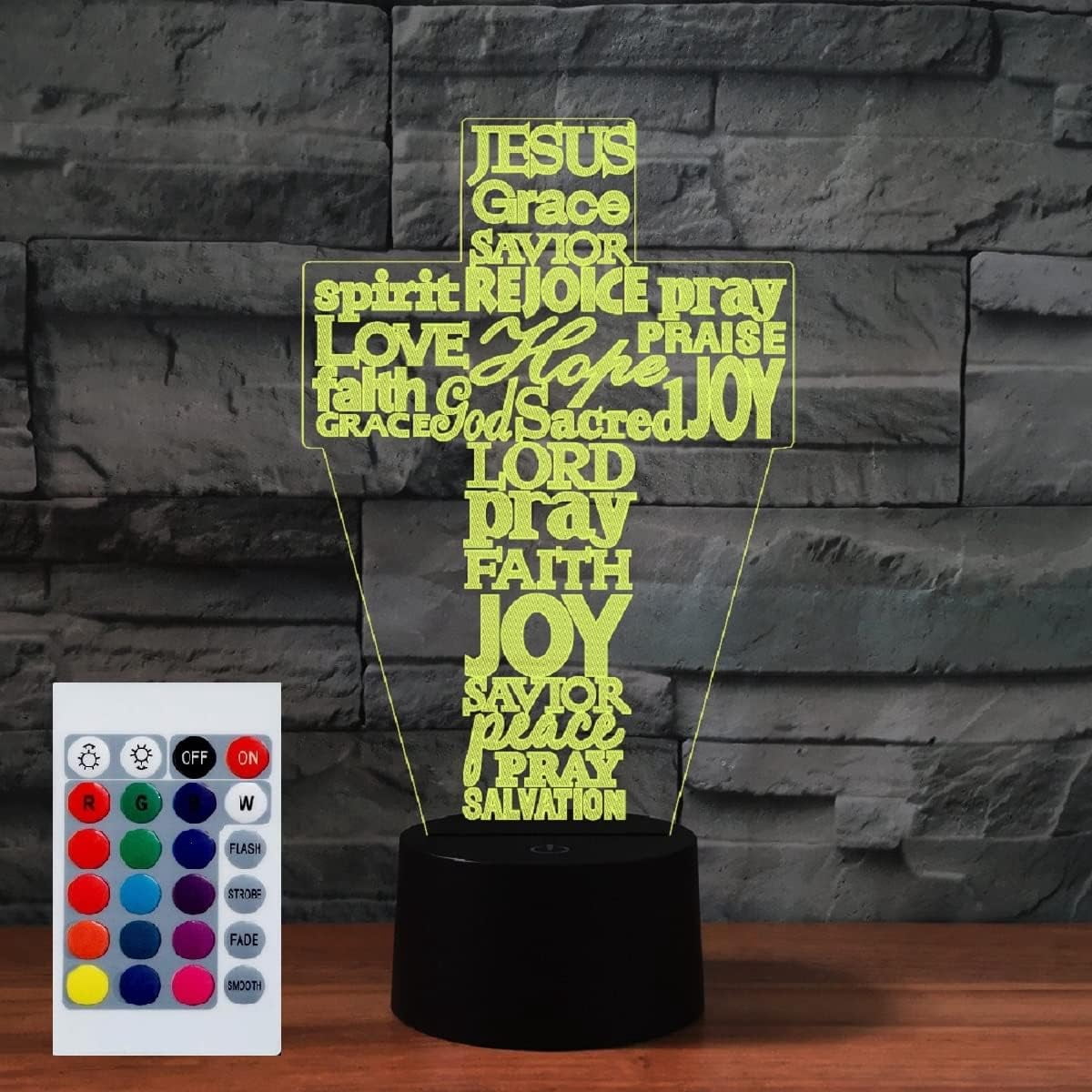 YSTIAN Night Light for Kids 3D Jesus Cross Led Lamp with Remote Control ...