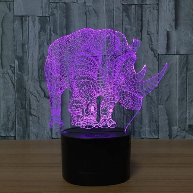 YSTIAN Rhino Animal Toys 3D Illusion Night Light Smart Touch Lamp ...