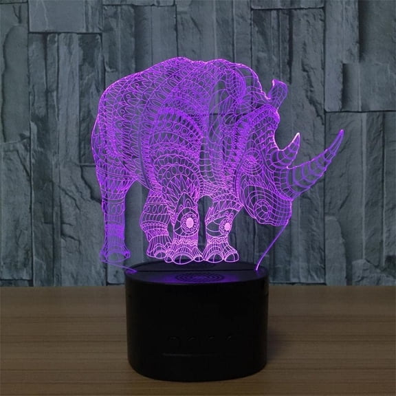 YSTIAN Rhino Animal Toys 3D Illusion Night Light Smart Touch Lamp, Creative RGB Led, Christmas Birthday Decorations Gifts for Boys and Girls, Party Decor, 16 Colors