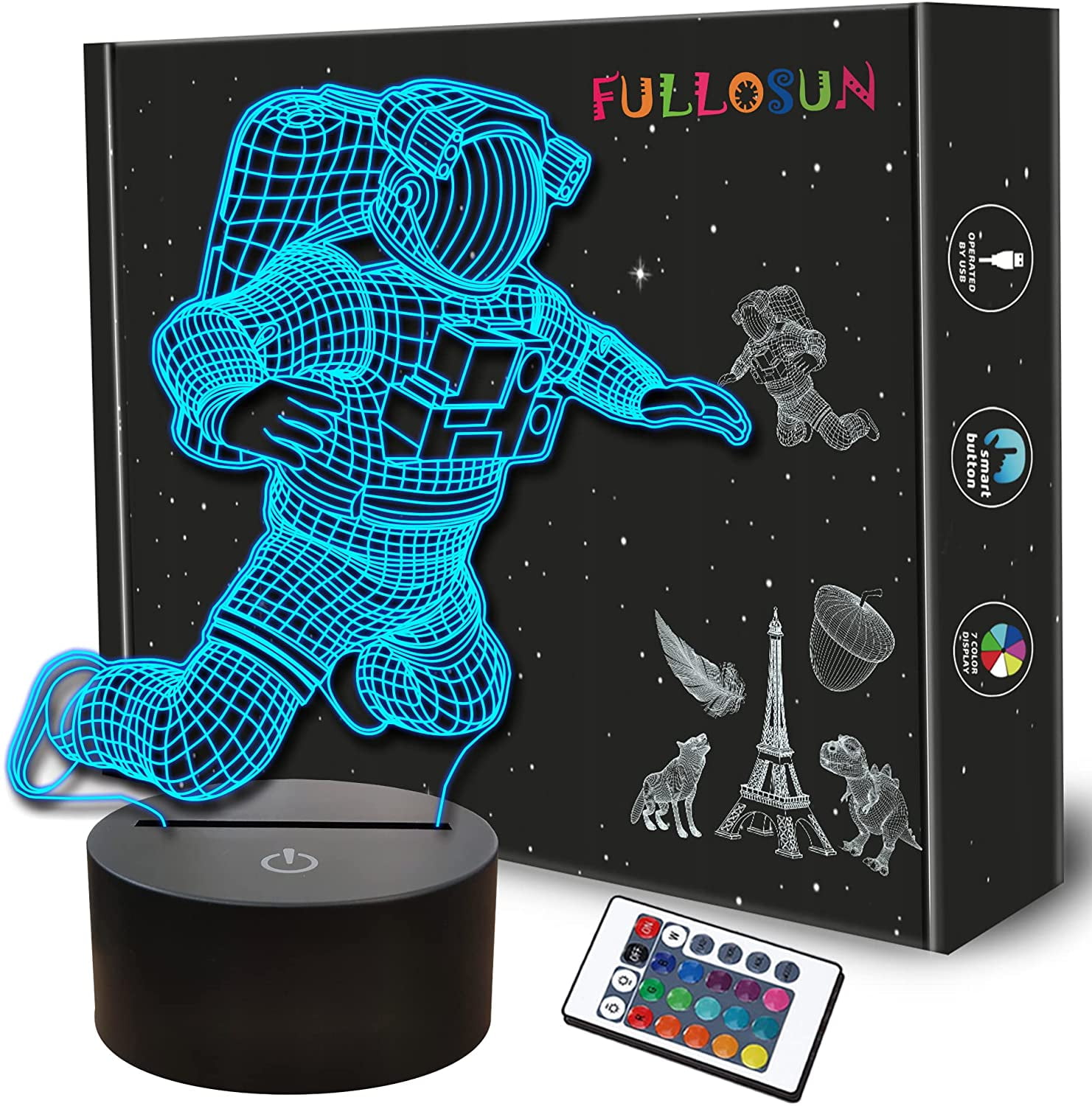 Multicolor Plastic Astronaut 3D Illusion Night Light with Remote Control