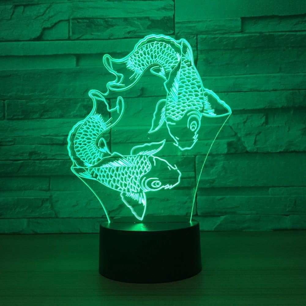 YSTIAN Two Cyprinoid Fish Night Light Creative Seven Color Touch USB ...