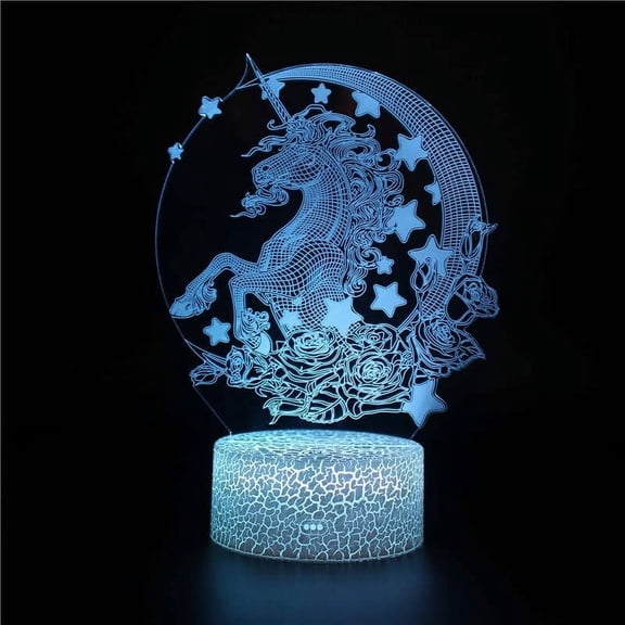 YSTIAN Unicorn 3D Illusion Lamp 16 Colors Changing Night Light for Girls Room Decor Led Nightlight Birthday Christmas Gifts for Kids Decoración De Dormitorio De Luz De Noche Led