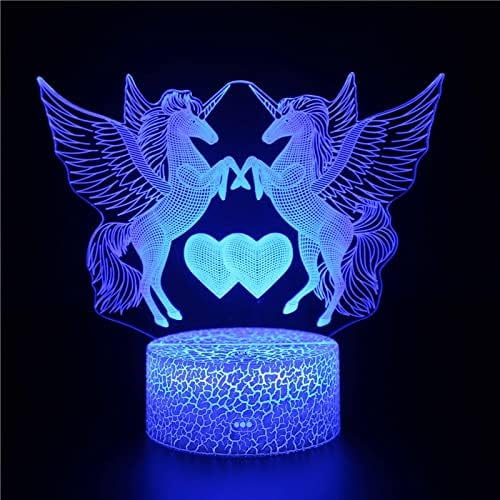 YSTIAN Unicorn 3D Illusion Lamp 16 Colors Changing Night Light for Girls Room Decor Led Nightlight Birthday Christmas Gifts for Kids Decoración De Dormitorio De Luz De Noche Led