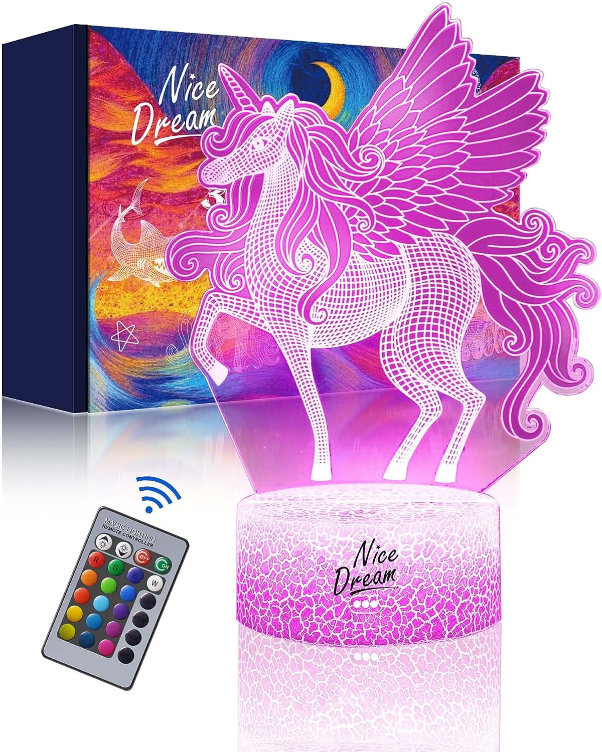 3D Unicorn Night Light – 16 Colors With Remote, Battery Or USB, Magical Bedroom Decor For Girls