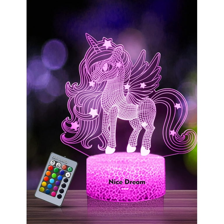 YSTIAN Unicorn Night Light for Kids 3D Night Lamp 16 Colors Changes with Remote Control Room Decor Gifts for Children Girls