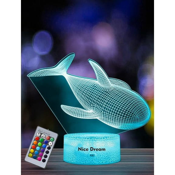 YSTIAN Whale Night Light for Kids, 3D Illusion Night Lamp, 16 Colors Changing with Remote Control, Room Decor, Gifts for Children Boys Girls