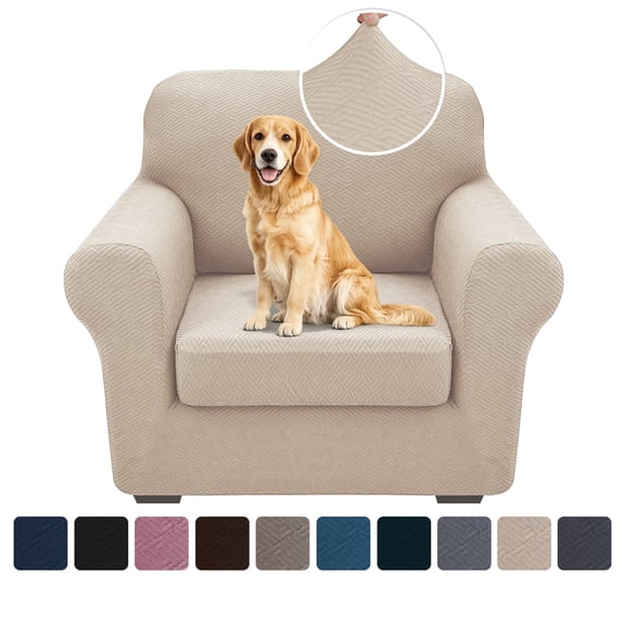 XYMHUN 2-Piece Armchair Sofa Cover Stretch Couch Cover Washable Sofa Slipcover Furniture Protector with 1 Cushion Cover,Light Beige