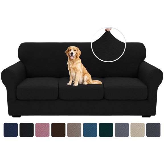 XYMHUN 4-Piece Sofa Cover Stretch Couch Cover Washable Sofa Slipcover Furniture Protector with 3 Cushion Covers,Sofa Black