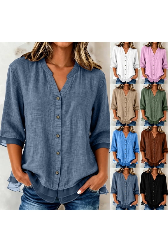 3/4 Length Sleeve Shrug Top for Women Button Down V Neck Cardigan Mesh Trim Open Front Shirts