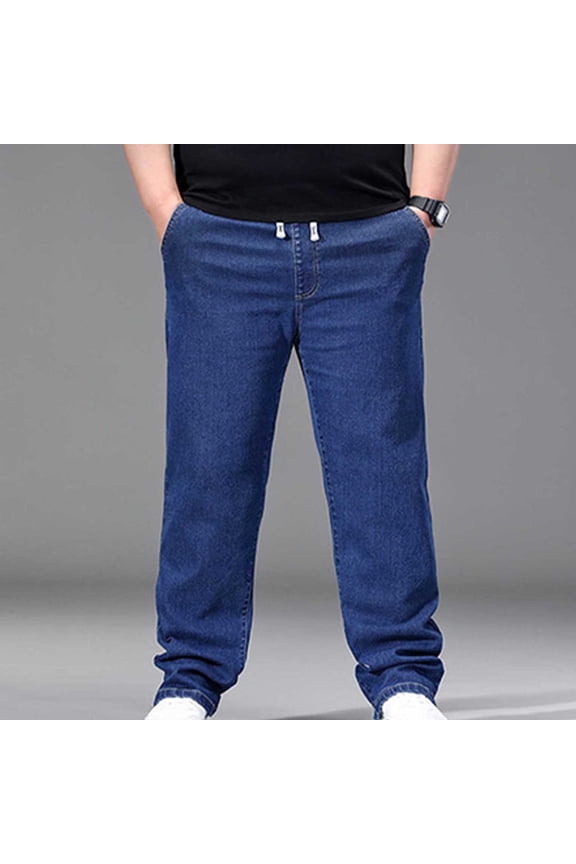 Big & Tall Baggy Jeans for Men Elastic Waist Pull On Denim Pants Drawstring Straight Loose Jean Sweatpants 2XL-5XL