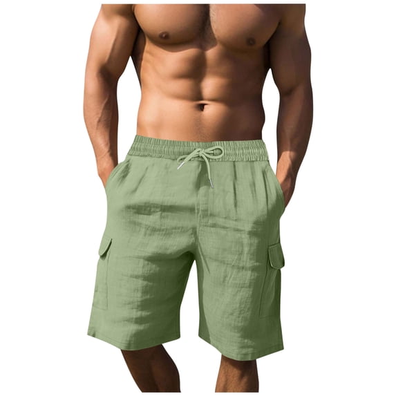 YSUEJPF Big & Tall Linen Shorts for Men Summer Lightweight Breathable Beach Shorts Quick Dry Cargo Shorts with Multi Pockets