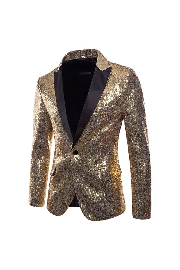 Big & Tall Suits for Men Sequin Collared Blazer Solid Long Sleeve Glitter Jacket Formal Outfits for Concert Party Music Festival