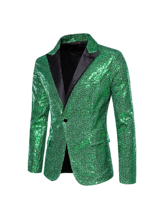Mens Big & Tall Suit Glitter Slim Fit Single Breasted Suit Jacket Alternative Plain Solid Casual Sport Coat for Party Prom
