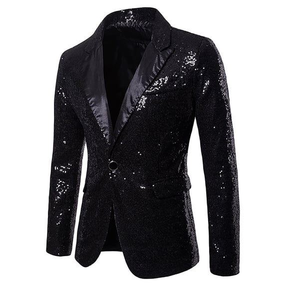 YSUEJPF Big & Tall Suits for Men Sequin Collared Blazer Solid Long Sleeve Glitter Jacket Formal Outfits for Concert Party Music Festival