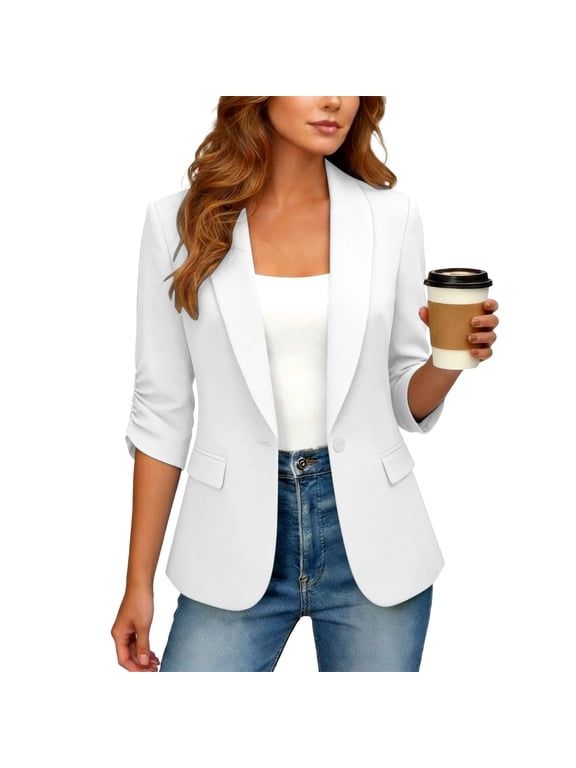 Blazers for Women 3/4 Sleeve Business Work Office Suit Jackets Open Front Casual Cardigan Jacket
