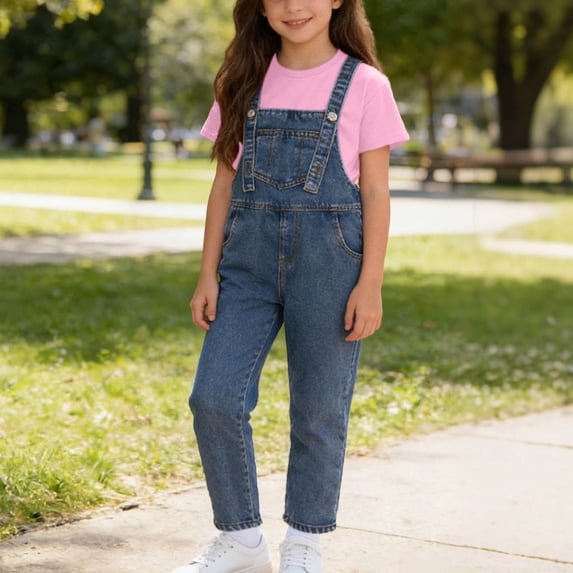 YSUEJPF Boys Girls Denim Overall Set Kids Summer Outfits Short Sleeve Cotton T-Shirts and High Socks Sets 3-12 Years