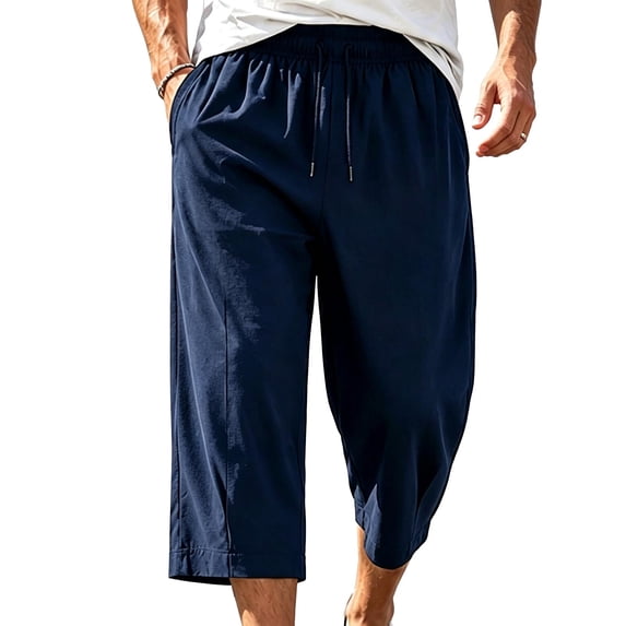 YSUEJPF Capris for Men Drawstring Elastic Waistband Capri Pants Baggy Stretch Basic Solid Active Long Shorts with Pockets