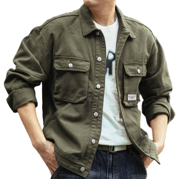 YSUEJPF Denim Jacket for Men Button Down Long Sleeve Jean Jacket Collared Retro Loose Fit Western Cowboy Coat Trucker Jackets