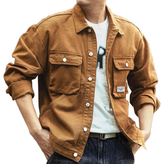 YSUEJPF Denim Jacket for Men Button Down Long Sleeve Jean Jacket Collared Retro Loose Fit Western Cowboy Coat Trucker Jackets