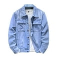 thumbnail image 1 of YSUEJPF Denim Jacket for Men Stretchy Slim Fit Ripped Jean Jacket Long Sleeve Button Down Trucker Coat with Multi, 1 of 3
