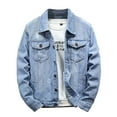 thumbnail image 1 of YSUEJPF Denim Jacket for Men Stretchy Slim Fit Ripped Jean Jacket Long Sleeve Button Down Trucker Coat with Multi, 1 of 8