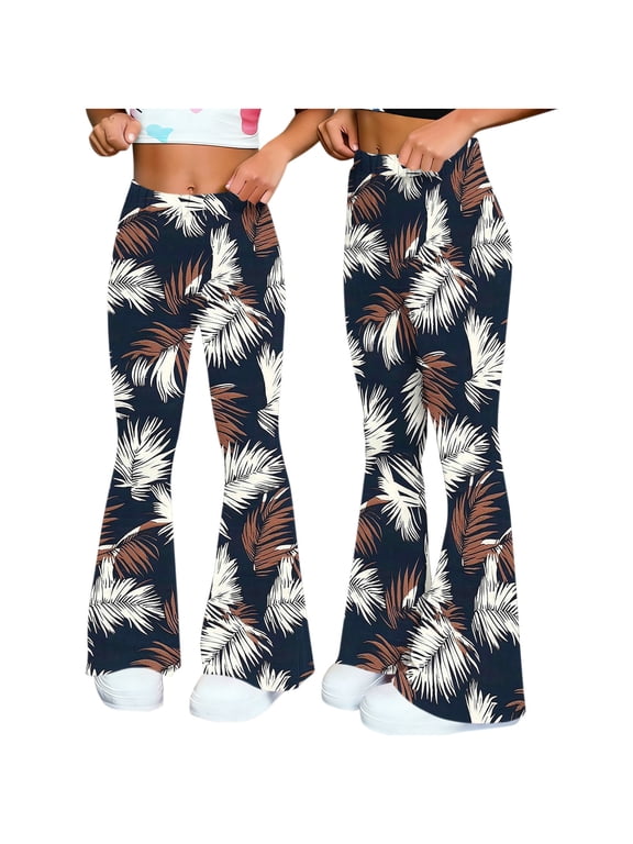 Flare Leggings for Women Graphic Elastic Waist Bell Bottoms Stretchy Compression Tights for Yoga Athletic Running