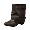 thumbnail image 1 of YSUEJPF Fold Over Boots for Women Pointed Toe Block Heel Wide Calf Buckle Shark Boots Casual Trendy Slouchy Shoes, 1 of 8