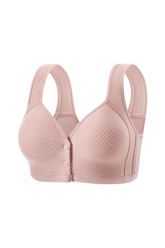 Front Closure Bras for Women Polka Dot Wirefree Push Up Bras Retro Lightweight Breathable Wide Straps Everyday Bras