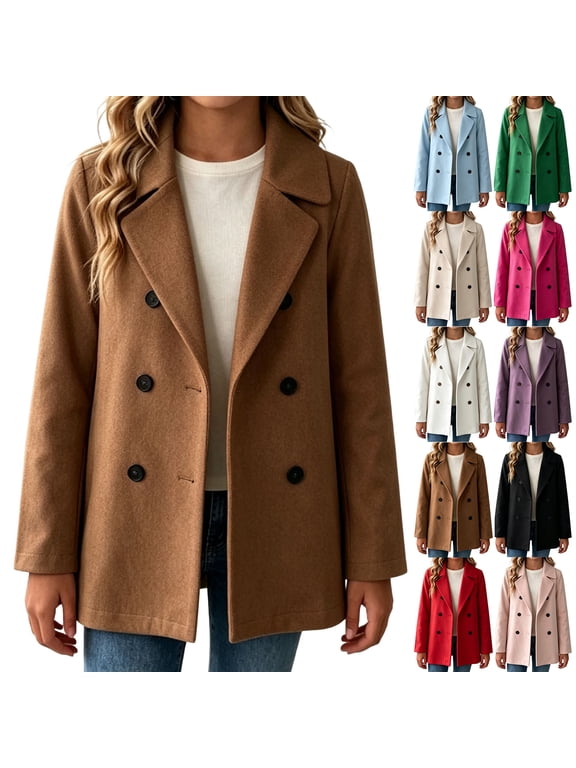 Girls Wool Trench Coat Double Breasted Pea Coat Button Down Jacket Lapel Outerwear 5-16 Years