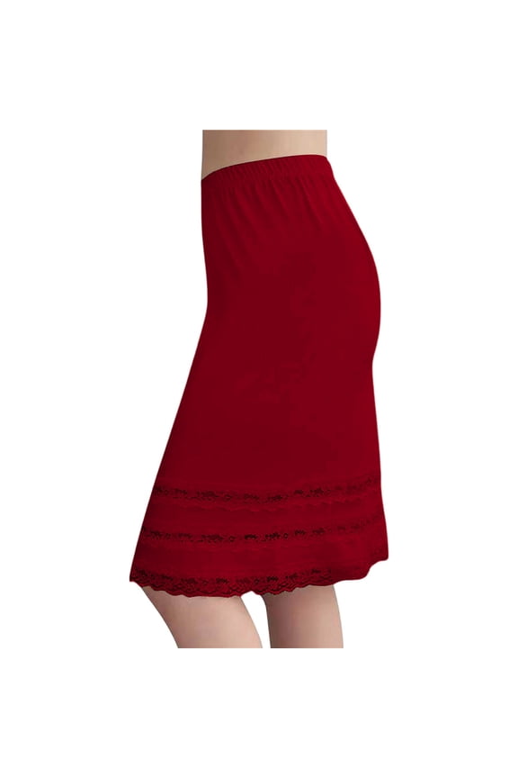 Half Slips for Women Lace Trim Knee Length Underskirt Elastic Waist Summer Party Midi Skirt