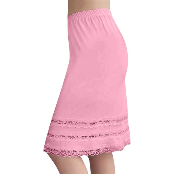 YSUEJPF Half Slips for Women Lace Trim Knee Length Underskirt Elastic Waist Summer Party Midi Skirt