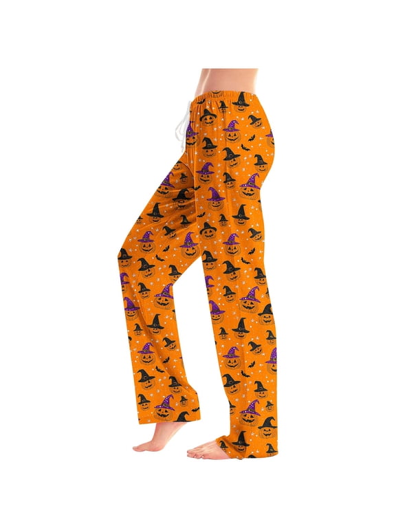 Halloween Pajama Pants for Women Big & Tall Spooky Ghost Pumpkin Printed Fall Spooky Lounge Bottoms Pjs