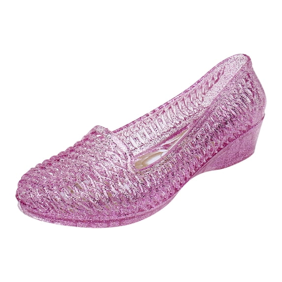 YSUEJPF Low Heel Jelly Sandals for Women Closed Toe Soft Outdoor Shoes See Through Hollow Out Slip On Slippers