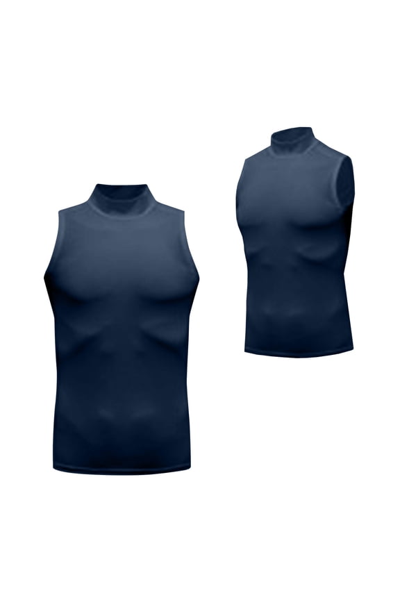 Men's Athletic Compression Shirts, Sleeveless Workout Moisture Wicking Tank Tops, Quick Dry Gym Casual Mock Neck Basic Tees