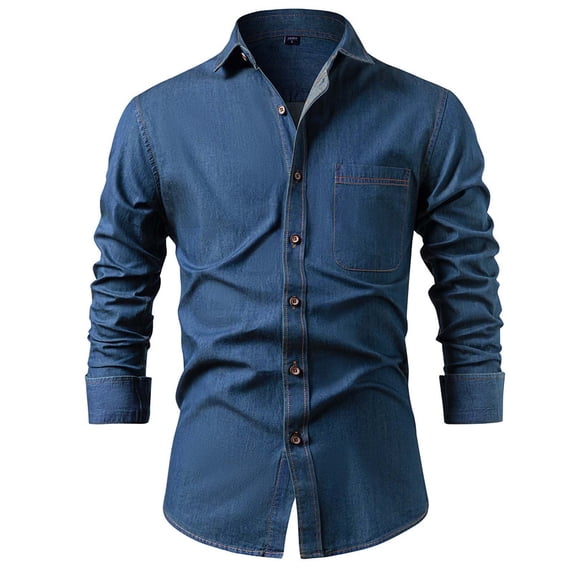 YSUEJPF Men's Denim Shirts Long Sleeve Button Down Jean shackets Western Cowboy Slim Fit Dress Shirts